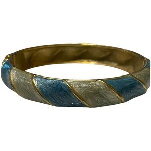 2 tone Alternating blue enamel Gold Tone clamper cuff bracelet
